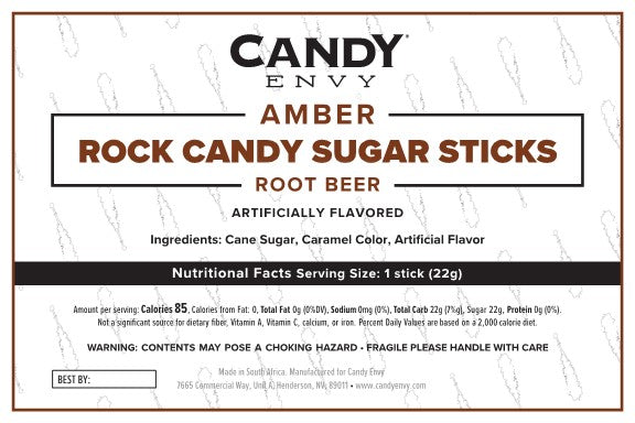 Amber Rock Candy Sugar Sticks - Root Beer Flavor