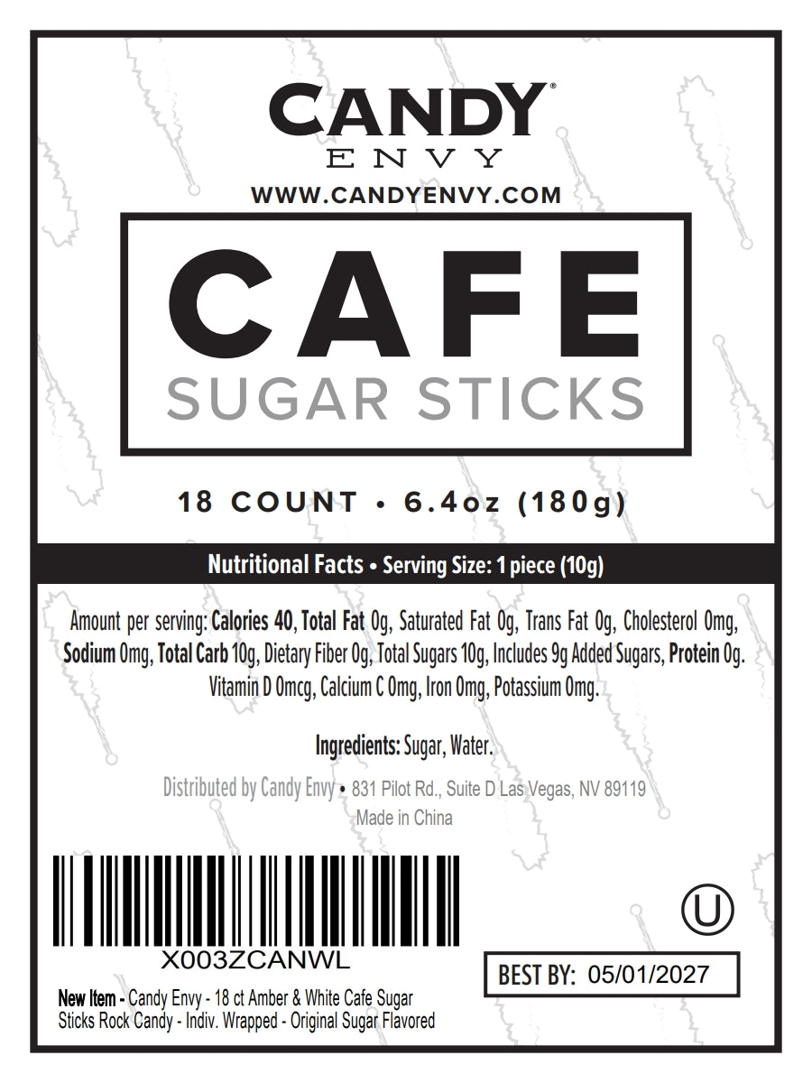 Amber and White Café Mini Rock Candy Sugar Sticks - Original Sugar Flavor