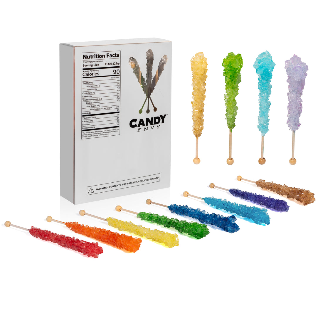 Assorted Rock Candy Back of Box with rock candy sticks displayed