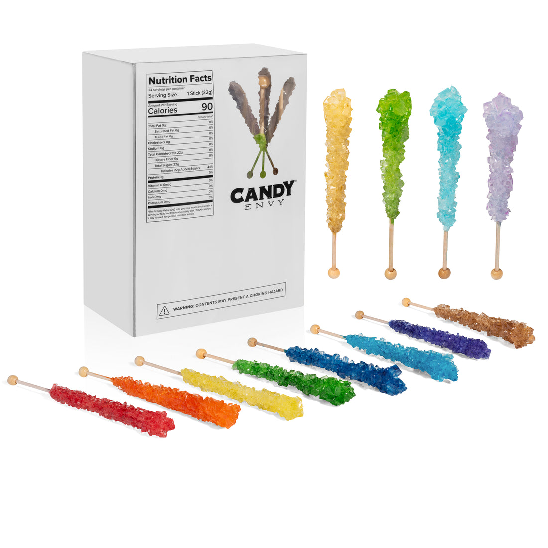 Assorted Rock Candy Back of Box 24 Count with Rock Candy Displayed