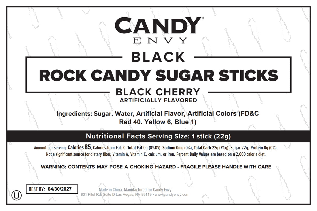 Black Rock Candy Sugar Sticks - Black Cherry Flavor