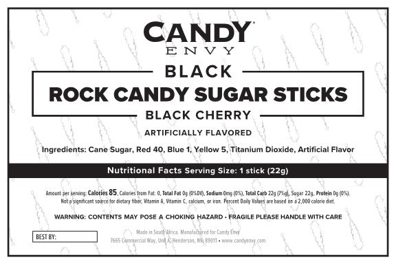 Black Rock Candy Sugar Sticks - Black Cherry Flavor