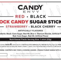 Black and Red Rock Candy Sugar Sticks - Black Cherry and Strawberry Flavored