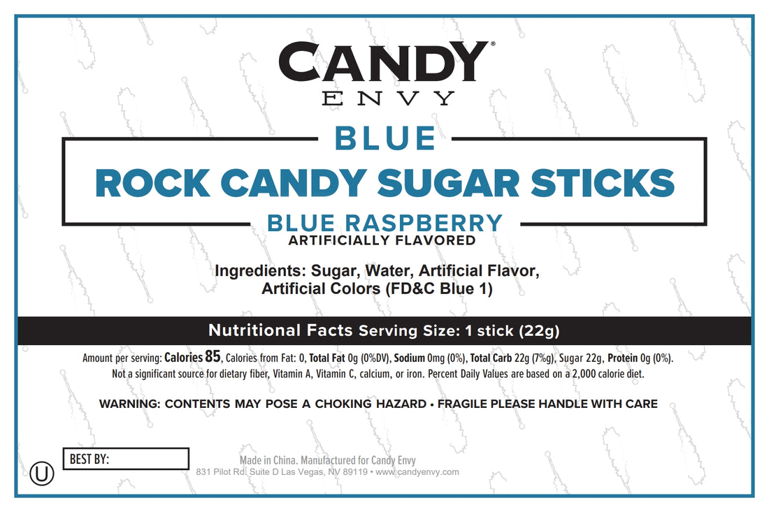 Blue Rock Candy Sugar Sticks - Blue Raspberry Flavor