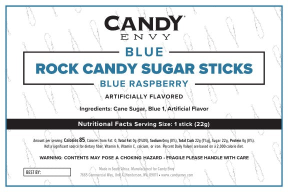 Blue Rock Candy Sugar Sticks - Blue Raspberry Flavor