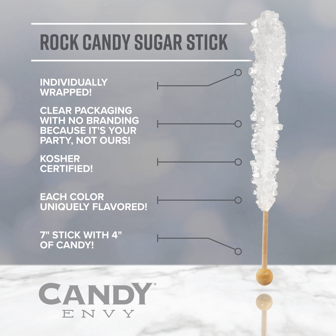 Assorted Colors Rock Candy Sugar Sticks - Assorted Flavors