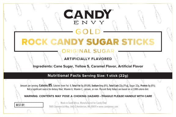 Gold Rock Candy Sugar Sticks - Original Sugar Flavor