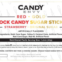 Gold and Red Rock Candy Sugar Sticks - Original Sugar and Strawberry Flavored