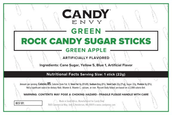 Green Rock Candy Sugar Sticks - Green Apple Flavor