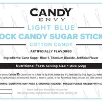 Light Blue Rock Candy Sugar Sticks - Cotton Candy Flavor