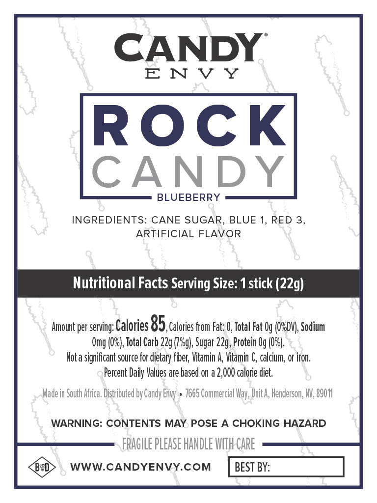 Navy Blue Rock Candy Sugar Sticks - Blueberry Flavor