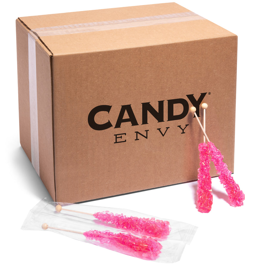 Pink Rock Candy Sugar Sticks - Cherry Flavor