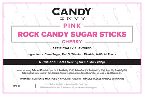 Pink Rock Candy Sugar Sticks - Cherry Flavor