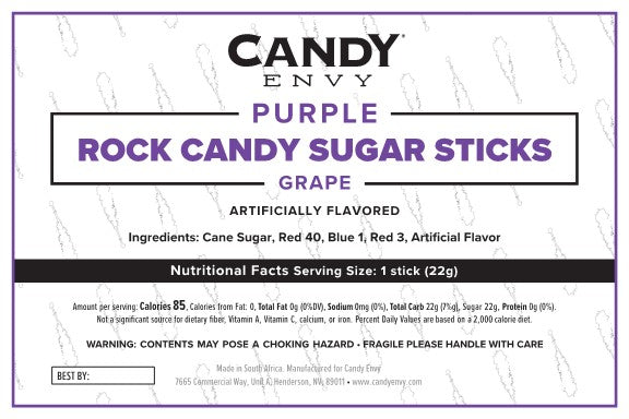 Purple Rock Candy Sugar Sticks - Grape Flavor