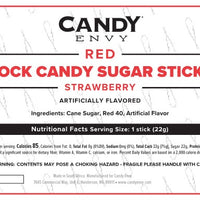 Red Rock Candy Sugar Sticks - Strawberry Flavor