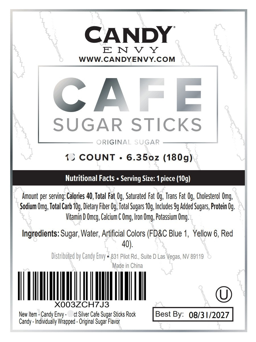 Silver Café Mini Rock Candy Sugar Sticks - Original Sugar Flavor