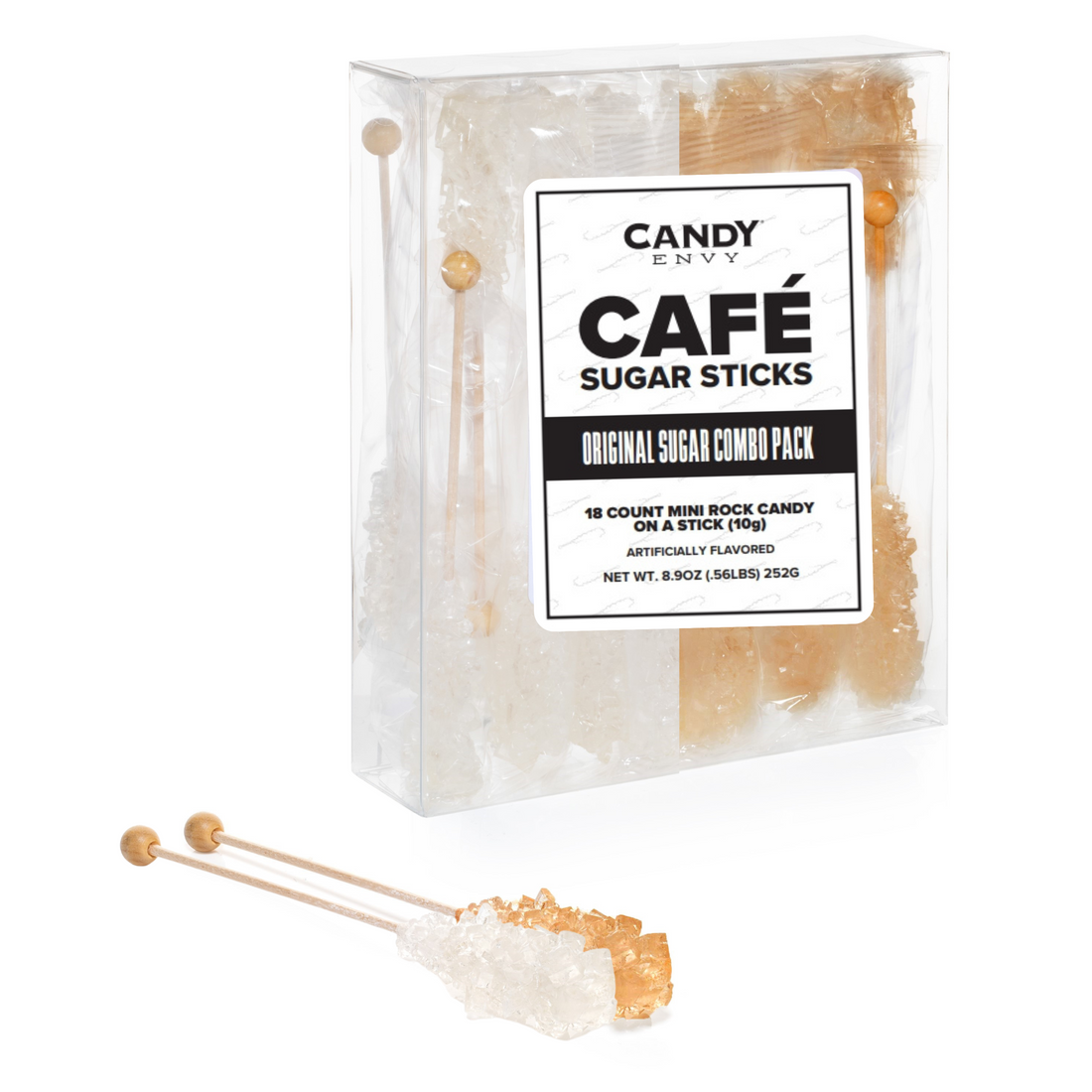 Amber and White Café Mini Rock Candy Sugar Sticks - Original Sugar Flavor