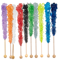 Colorful rock candy sticks on wooden sticks against a white background