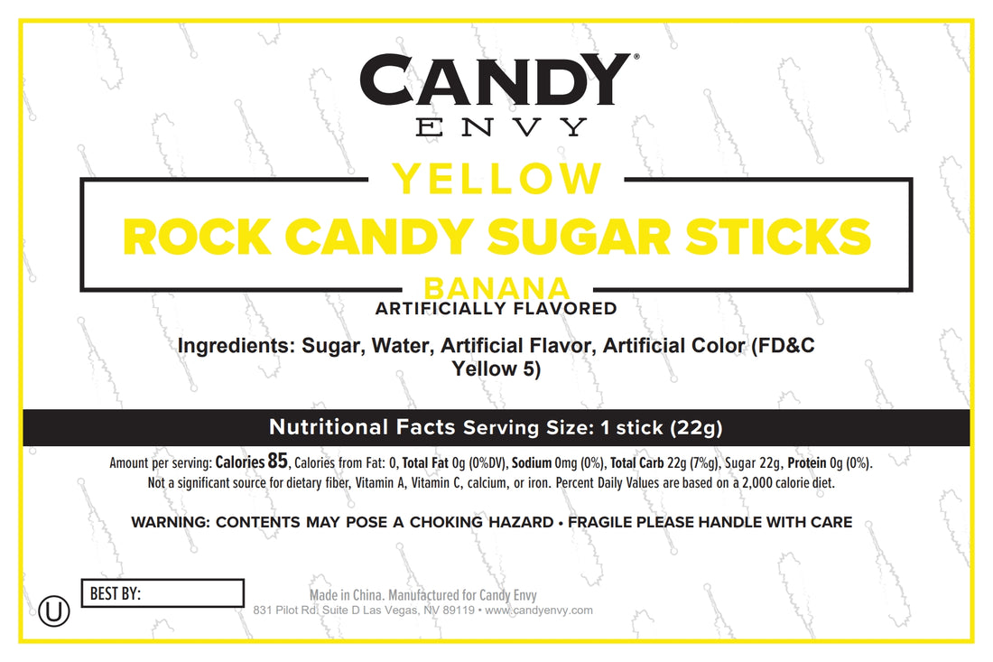 Yellow Rock Candy Sugar Sticks - Banana Flavor