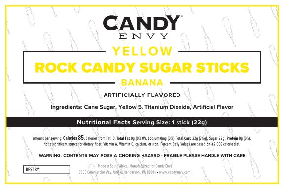 Yellow Rock Candy Sugar Sticks - Banana Flavor