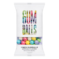 A bag of shimmer spring 1 inch round gumballs in assorted pastel colors.