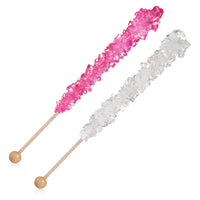 Pink and White Rock Candy Crystal Sticks - Cherry and Original Sugar Flavors