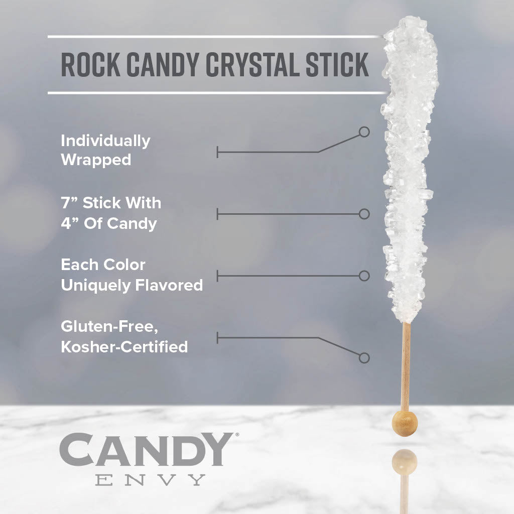 Pink and White Rock Candy Crystal Sticks - Cherry and Original Sugar Flavors