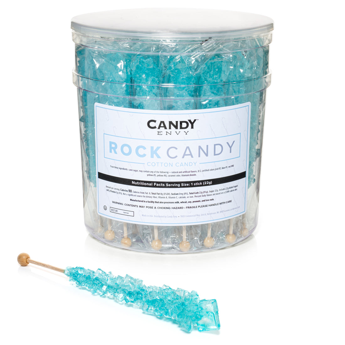 Light Blue Rock Candy on a Stick: Individually Wrapped Crystal